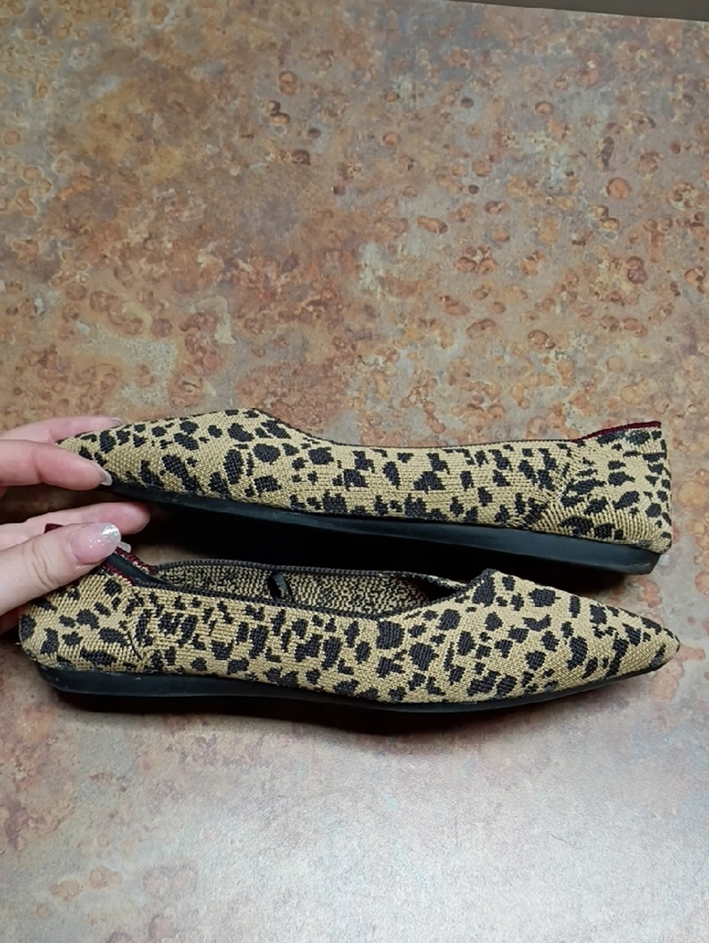 Seven7 Leopard-Print Pointed Flats in Beige and Black with Red Trim - Picture 3 of 4